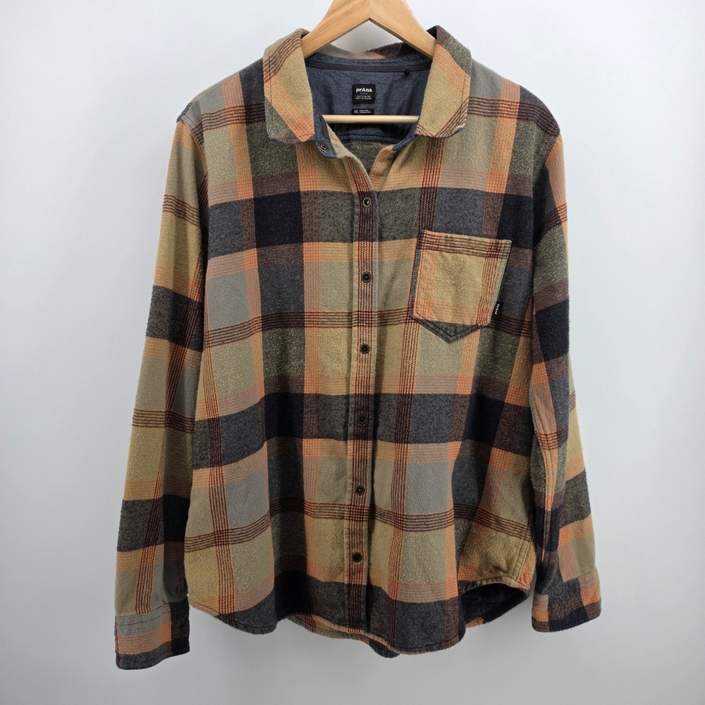 PrAna Men's Long Sleeve Plaid Button-Up Shirt - Tan/Black